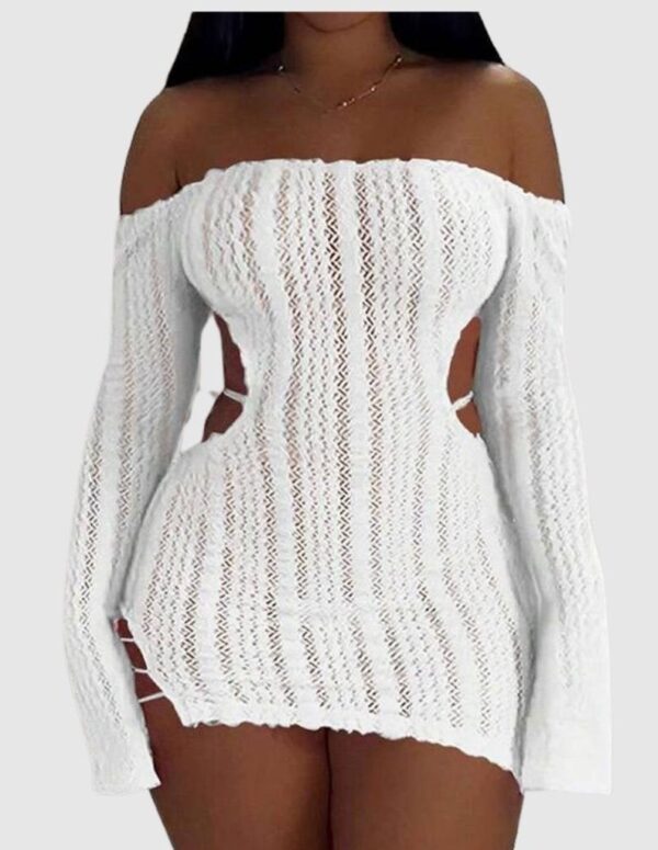 Vestido Crochet Sexy con Aberturas y Espalda Descubierta