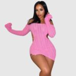 Vestido Crochet Sexy con Aberturas y Espalda Descubierta