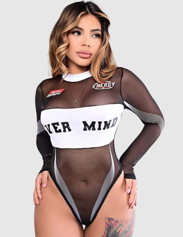 body malla negra manga larga