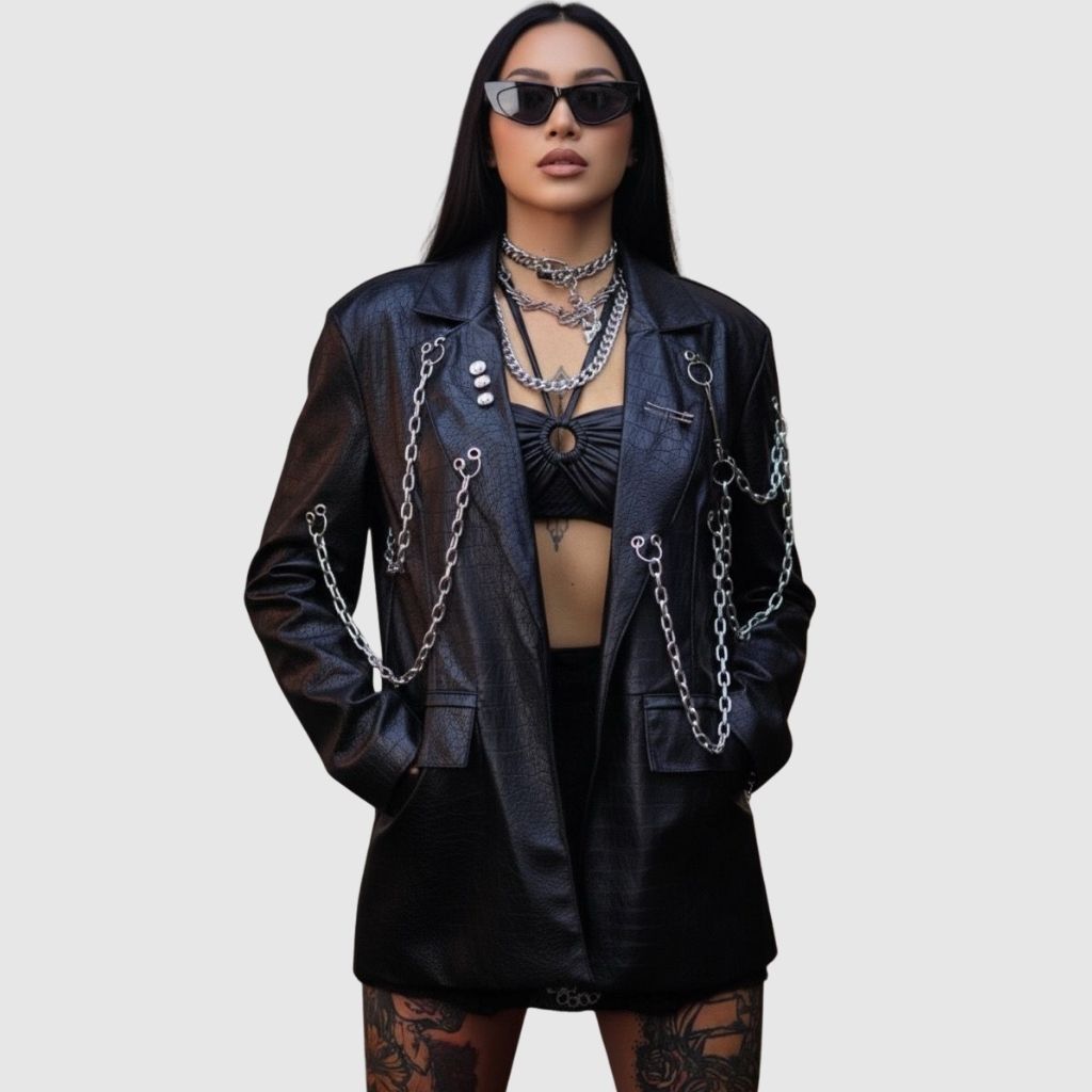 chaqueta cadena Chaqueta negra con cadenas para mujer