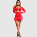 vestido sexy mujer Colombia, vestido con abertura en abdomen, vestido manga larga fiesta, vestido elegante corto, vestido ceñido colombiano