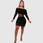 vestido malla transparente hombros descubiertos